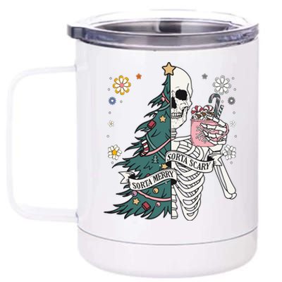 Sorta Scary Merry Sorta Christmas Skeleton Tree Santa 12 oz Stainless Steel Tumbler Cup