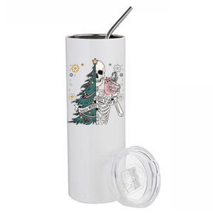 Sorta Scary Merry Sorta Christmas Skeleton Tree Santa Stainless Steel Tumbler