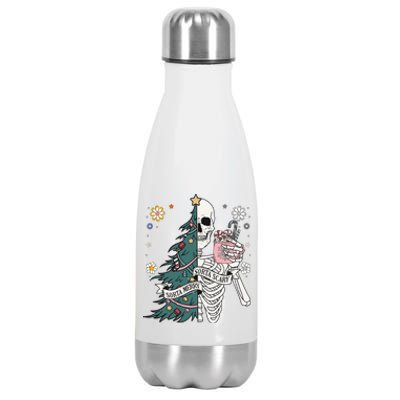 Sorta Scary Merry Sorta Christmas Skeleton Tree Santa Stainless Steel Insulated Water Bottle