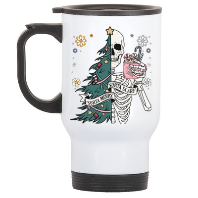 Sorta Scary Merry Sorta Christmas Skeleton Tree Santa Stainless Steel Travel Mug