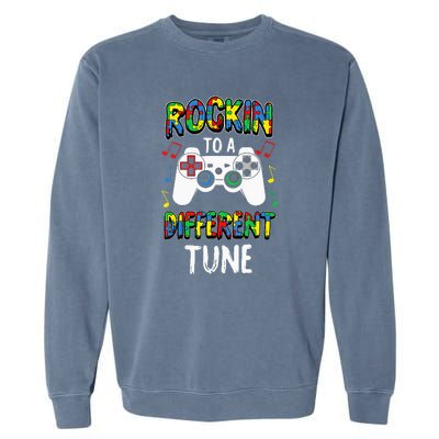 Support Squad Messy Bun Mom Puzzle Piece Autism Awareness Garment-Dyed Sweatshirt