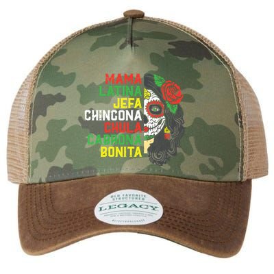 Sugar Skull Mama Latina Dia De Los Muertos Mexican Halloween Legacy Tie Dye Trucker Hat