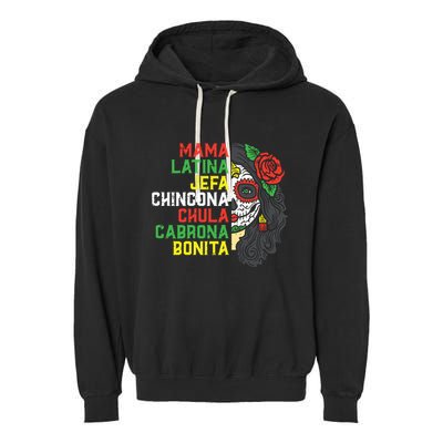 Sugar Skull Mama Latina Dia De Los Muertos Mexican Halloween Garment-Dyed Fleece Hoodie