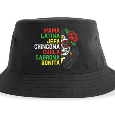 Sugar Skull Mama Latina Dia De Los Muertos Mexican Halloween Sustainable Bucket Hat