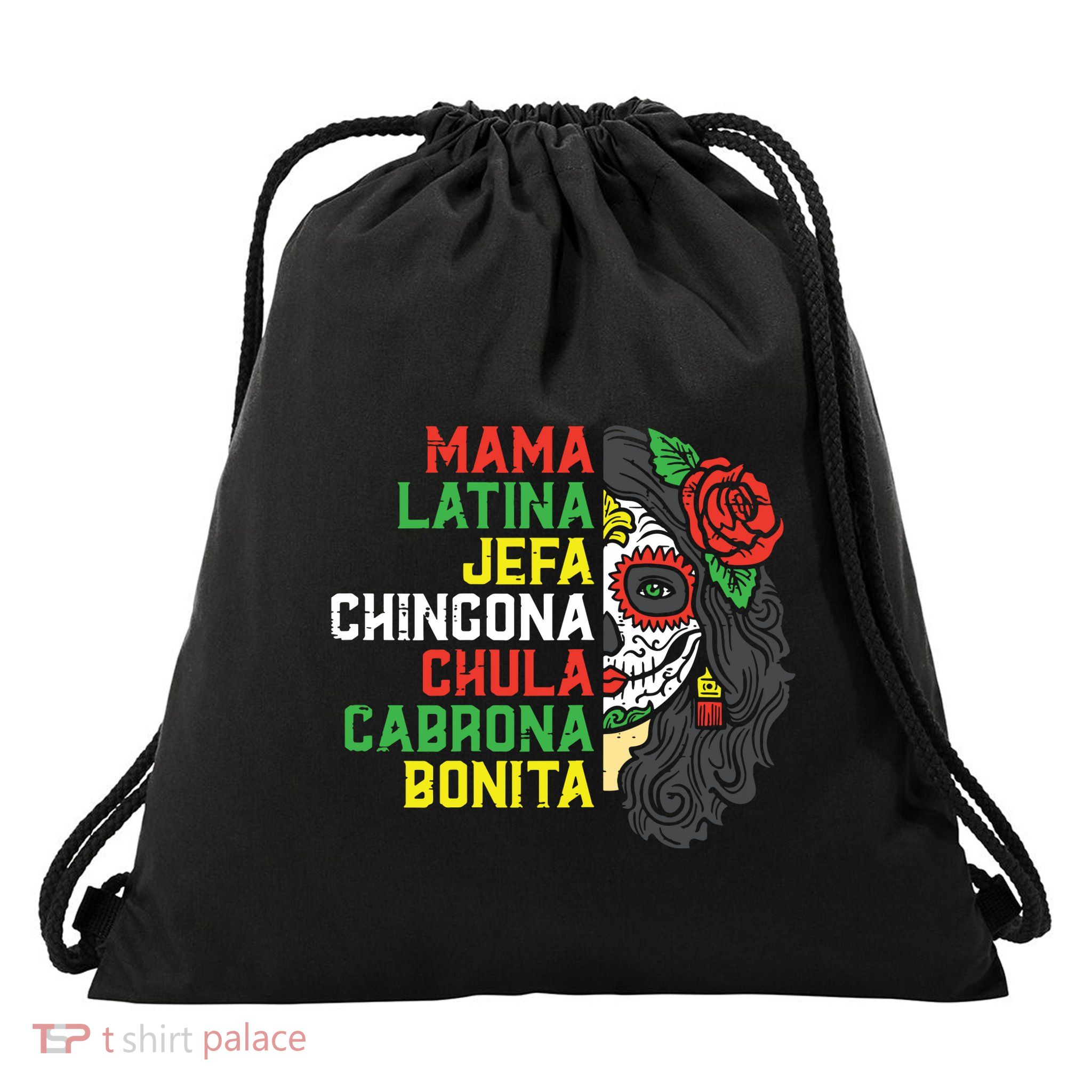 Sugar Skull Mama Latina Dia De Los Muertos Mexican Halloween Drawstring Bag