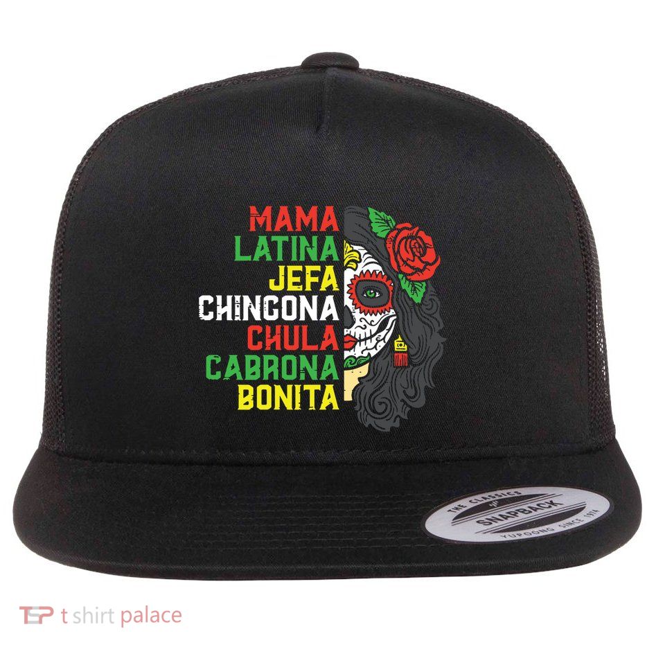Sugar Skull Mama Latina Dia De Los Muertos Mexican Halloween Flatbill Hat