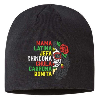 Sugar Skull Mama Latina Dia De Los Muertos Mexican Halloween Sustainable Beanie