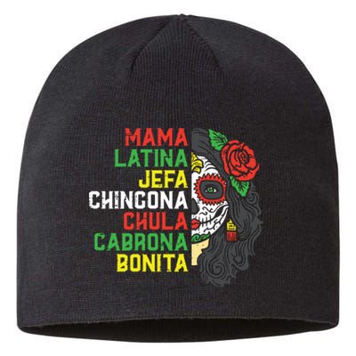 Sugar Skull Mama Latina Dia De Los Muertos Mexican Halloween Sustainable Beanie