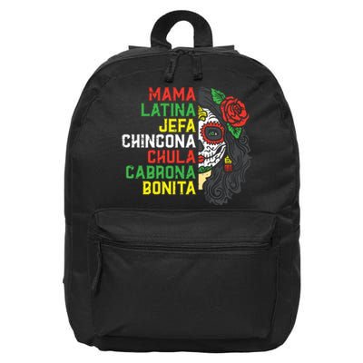 Sugar Skull Mama Latina Dia De Los Muertos Mexican Halloween 16 in Basic Backpack