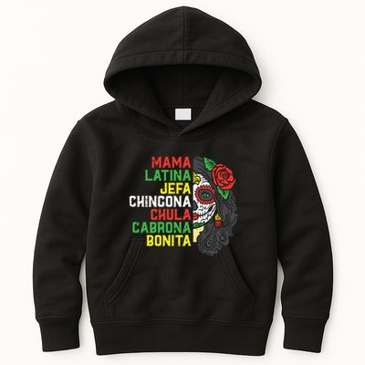 Sugar Skull Mama Latina Dia De Los Muertos Mexican Halloween Kids Hoodie