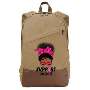 Support Squad Messy Bun Pink Warrior Breast Cancer Awareness Cotton Canvas Backpack