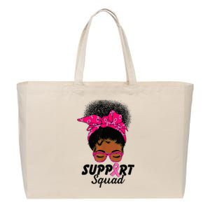 Support Squad Messy Bun Pink Warrior Breast Cancer Awareness Cotton Canvas Jumbo Tote