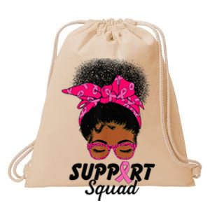 Support Squad Messy Bun Pink Warrior Breast Cancer Awareness Drawstring Bag