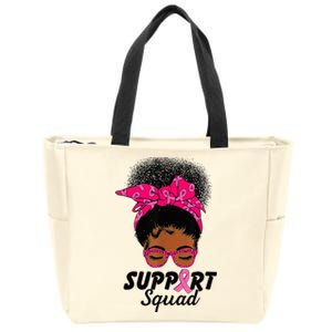 Support Squad Messy Bun Pink Warrior Breast Cancer Awareness Zip Tote Bag