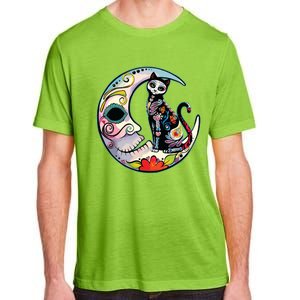 Sugar Skull Moon Cat Mexican Day Of Dead Dia De Los Muertos Adult ChromaSoft Performance T-Shirt