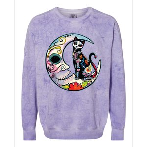 Sugar Skull Moon Cat Mexican Day Of Dead Dia De Los Muertos Colorblast Crewneck Sweatshirt