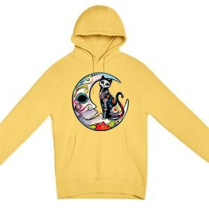 Sugar Skull Moon Cat Mexican Day Of Dead Dia De Los Muertos Premium Pullover Hoodie