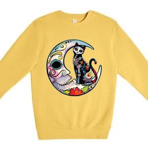 Sugar Skull Moon Cat Mexican Day Of Dead Dia De Los Muertos Premium Crewneck Sweatshirt