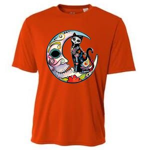 Sugar Skull Moon Cat Mexican Day Of Dead Dia De Los Muertos Cooling Performance Crew T-Shirt