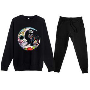 Sugar Skull Moon Cat Mexican Day Of Dead Dia De Los Muertos Premium Crewneck Sweatsuit Set