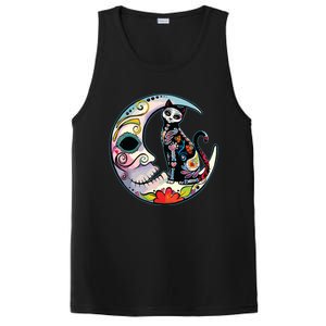 Sugar Skull Moon Cat Mexican Day Of Dead Dia De Los Muertos PosiCharge Competitor Tank