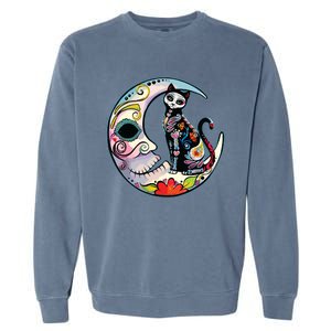 Sugar Skull Moon Cat Mexican Day Of Dead Dia De Los Muertos Garment-Dyed Sweatshirt