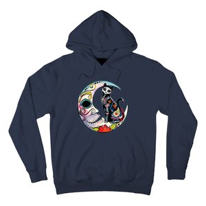 Sugar Skull Moon Cat Mexican Day Of Dead Dia De Los Muertos Hoodie