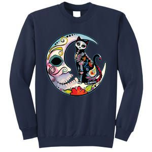 Sugar Skull Moon Cat Mexican Day Of Dead Dia De Los Muertos Sweatshirt