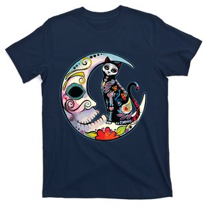 Sugar Skull Moon Cat Mexican Day Of Dead Dia De Los Muertos T-Shirt