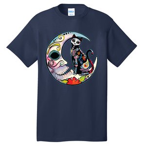 Sugar Skull Moon Cat Mexican Day Of Dead Dia De Los Muertos Tall T-Shirt