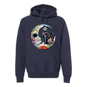 Sugar Skull Moon Cat Mexican Day Of Dead Dia De Los Muertos Premium Hoodie