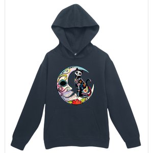 Sugar Skull Moon Cat Mexican Day Of Dead Dia De Los Muertos Urban Pullover Hoodie