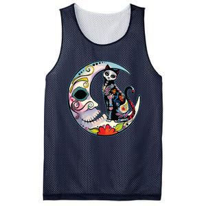 Sugar Skull Moon Cat Mexican Day Of Dead Dia De Los Muertos Mesh Reversible Basketball Jersey Tank