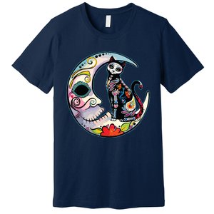 Sugar Skull Moon Cat Mexican Day Of Dead Dia De Los Muertos Premium T-Shirt