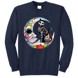 Sugar Skull Moon Cat Mexican Day Of Dead Dia De Los Muertos Tall Sweatshirt