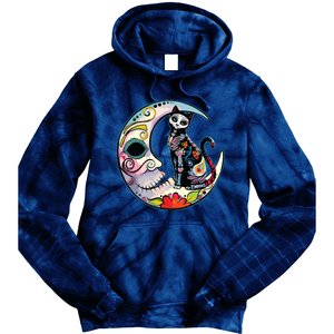 Sugar Skull Moon Cat Mexican Day Of Dead Dia De Los Muertos Tie Dye Hoodie