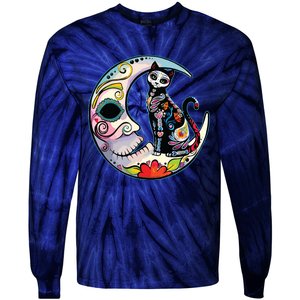 Sugar Skull Moon Cat Mexican Day Of Dead Dia De Los Muertos Tie-Dye Long Sleeve Shirt