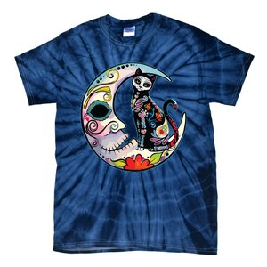 Sugar Skull Moon Cat Mexican Day Of Dead Dia De Los Muertos Tie-Dye T-Shirt