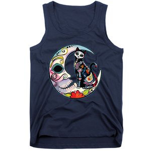 Sugar Skull Moon Cat Mexican Day Of Dead Dia De Los Muertos Tank Top