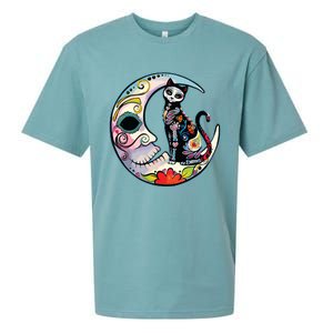 Sugar Skull Moon Cat Mexican Day Of Dead Dia De Los Muertos Sueded Cloud Jersey T-Shirt