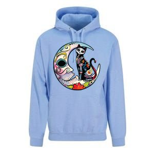 Sugar Skull Moon Cat Mexican Day Of Dead Dia De Los Muertos Unisex Surf Hoodie