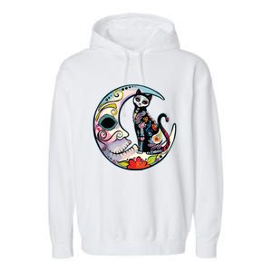 Sugar Skull Moon Cat Mexican Day Of Dead Dia De Los Muertos Garment-Dyed Fleece Hoodie