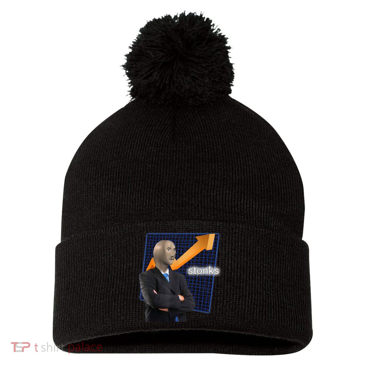 Stonks Surreal Memes Funny Stock Pom Pom 12in Knit Beanie