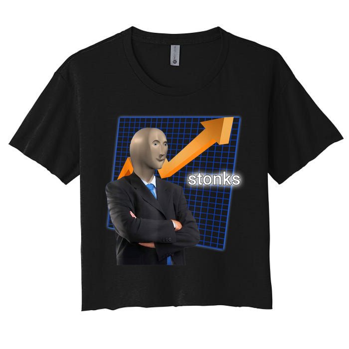 Stonks Surreal Memes Funny Stock Women's Crop Top Tee