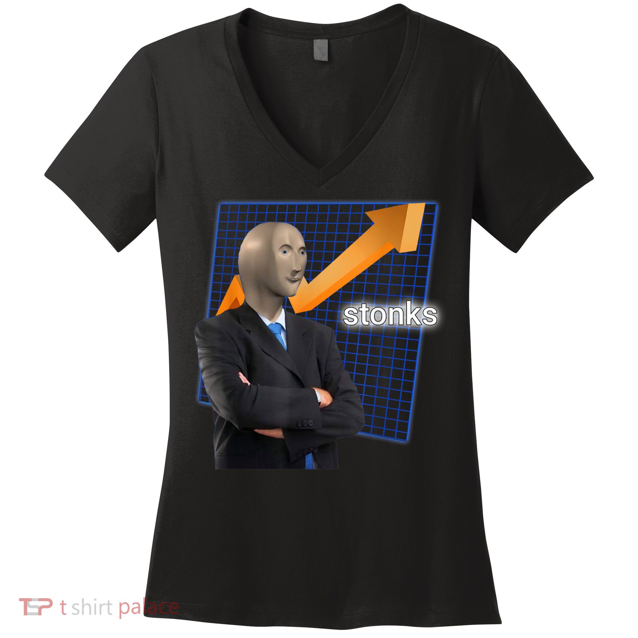 Stonks Surreal Memes Funny Stock Women's V-Neck T-Shirt