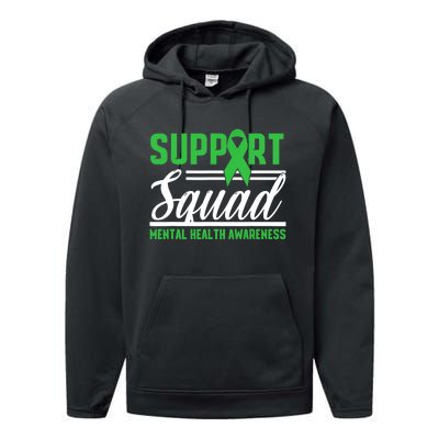 Support Squad Mental Health Awareness Lime Green Ribbon Performance Fleece Hoodie