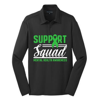 Support Squad Mental Health Awareness Lime Green Ribbon Silk Touch Performance Long Sleeve Polo