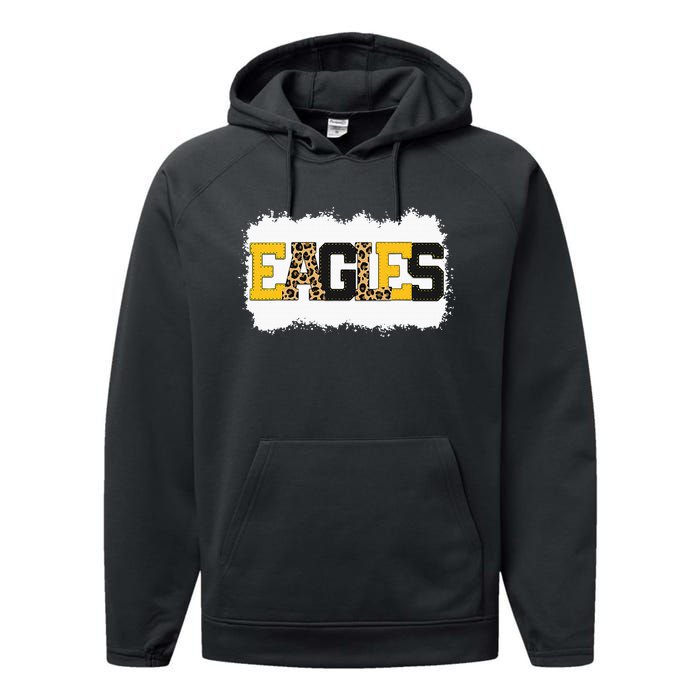 School Spirit Mascot Eagles Leopard Print Teacher Performance Fleece Hoodie