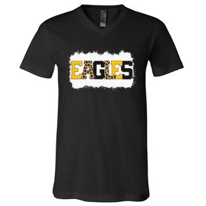 School Spirit Mascot Eagles Leopard Print Teacher V-Neck T-Shirt