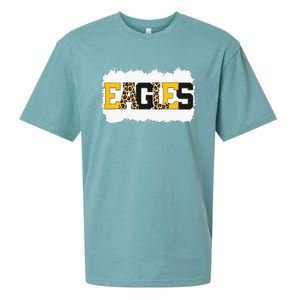 School Spirit Mascot Eagles Leopard Print Teacher Sueded Cloud Jersey T-Shirt